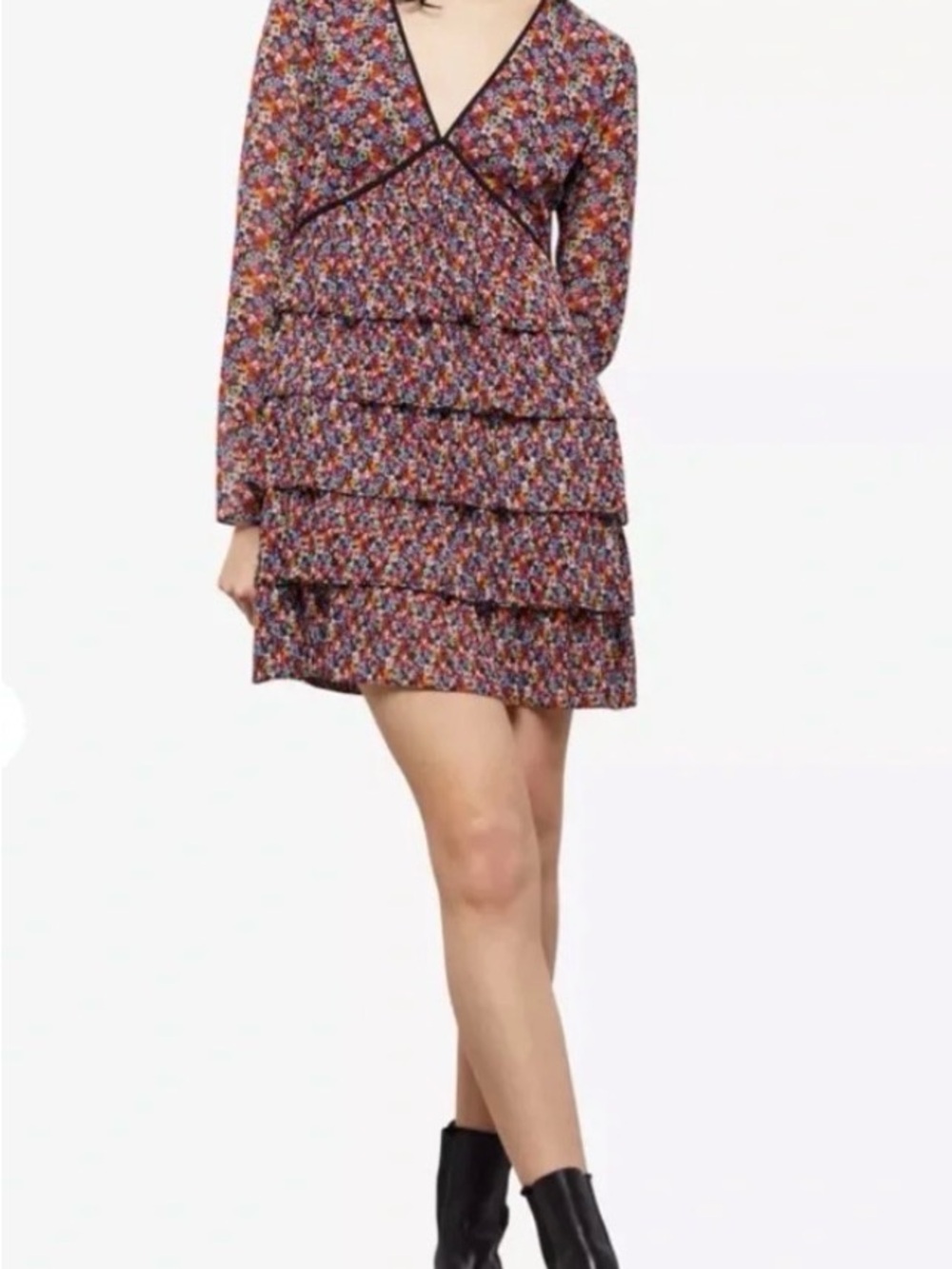 NWT Kooples Floral Multi Tier Long Sleeve Fairygoth Sz Sm Chiffon Dress